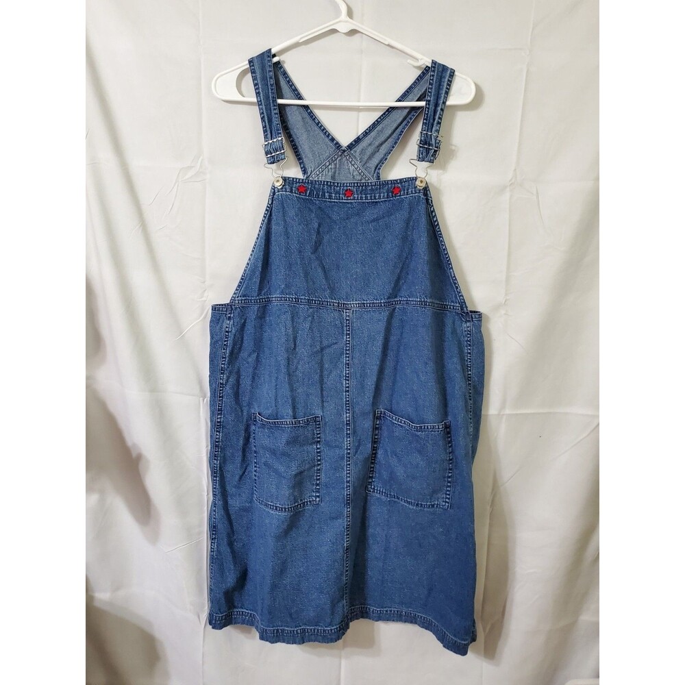Vintage Marsh Landing Denim Overall Midi Dress Sz Petite L Cotton Country Boho